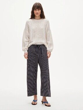 J.Crew Women's Tall Luna pant in striped cotton poplin Sz MT $118 Navy Multi